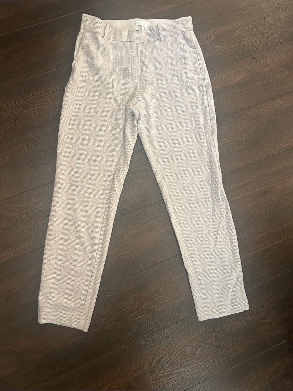 H&M Women's Plaid Trousers in Light Gray and White